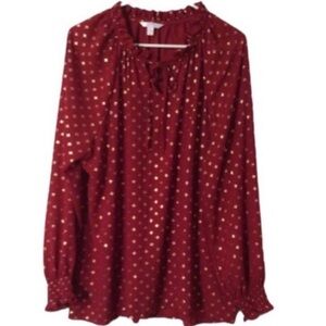 TIME AND TRU Red And Gold FOIL Peasant Blouse Size XL